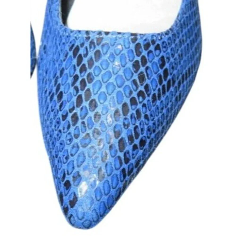 Christian Siriano Gorgeous Blue Python Snakeskin Embossed Italian Leather Pumps